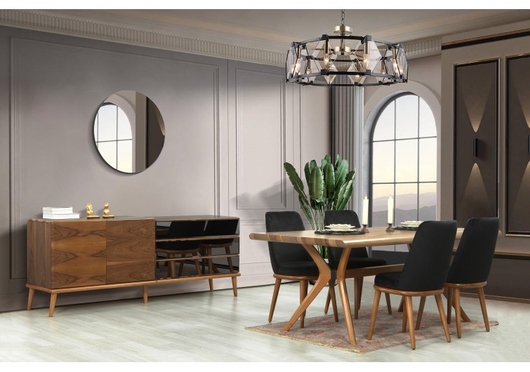 Areo yemek odası ceviz füme aynalı mobilya takımı